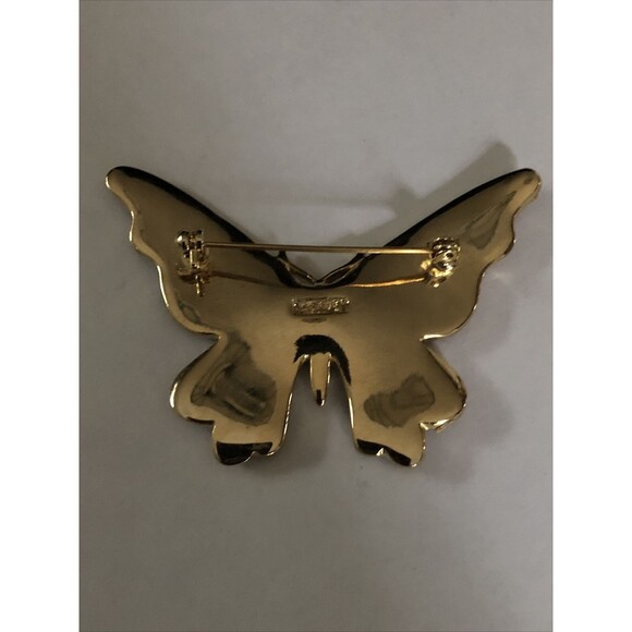 Vtg Monet Monarch Butterfly Brooch Poured Glass Enamel Rhinestone Figural 2.25” - Picture 6 of 6